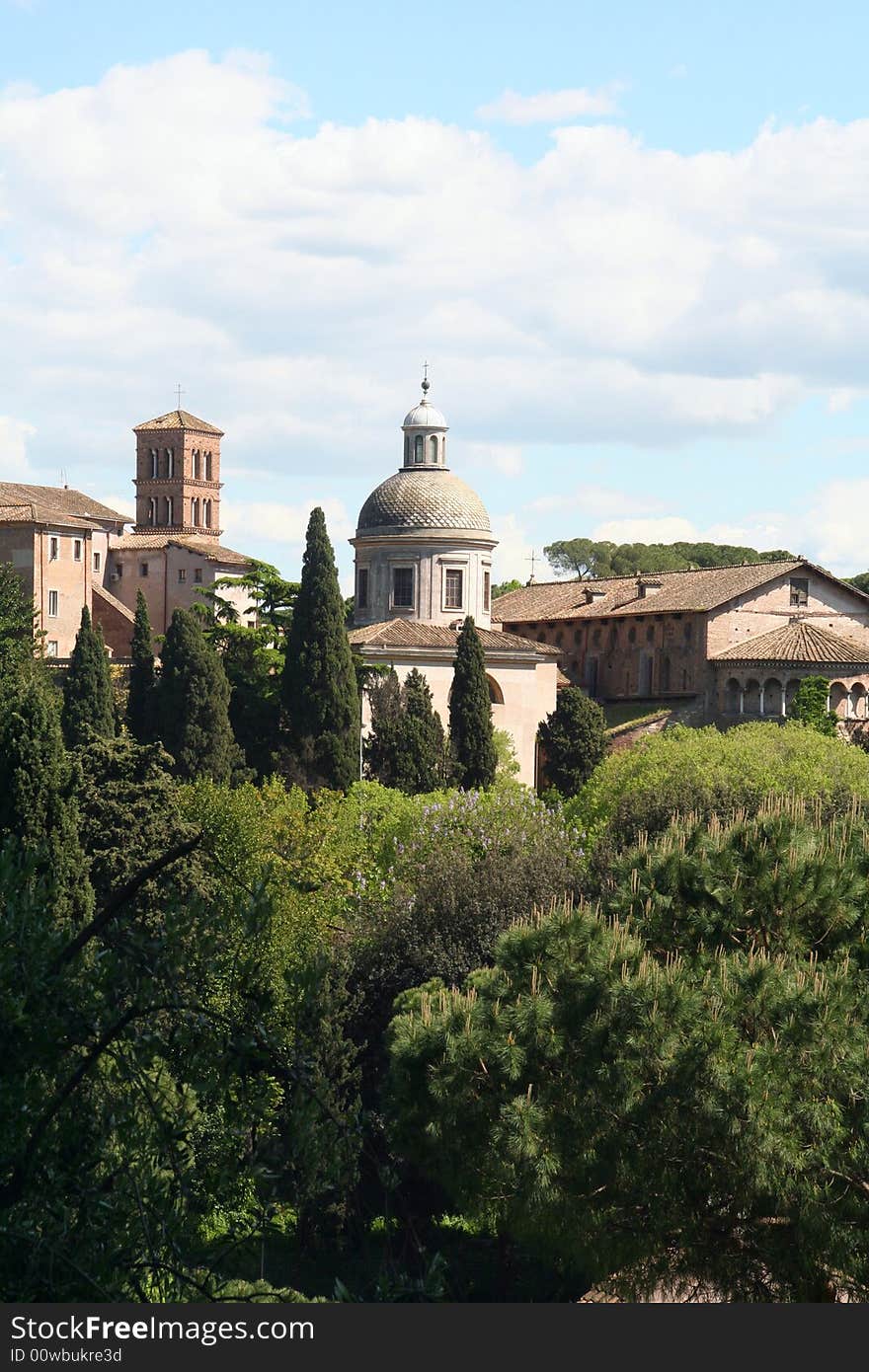 Roman center roofs and trees, Italy. Roman center roofs and trees, Italy