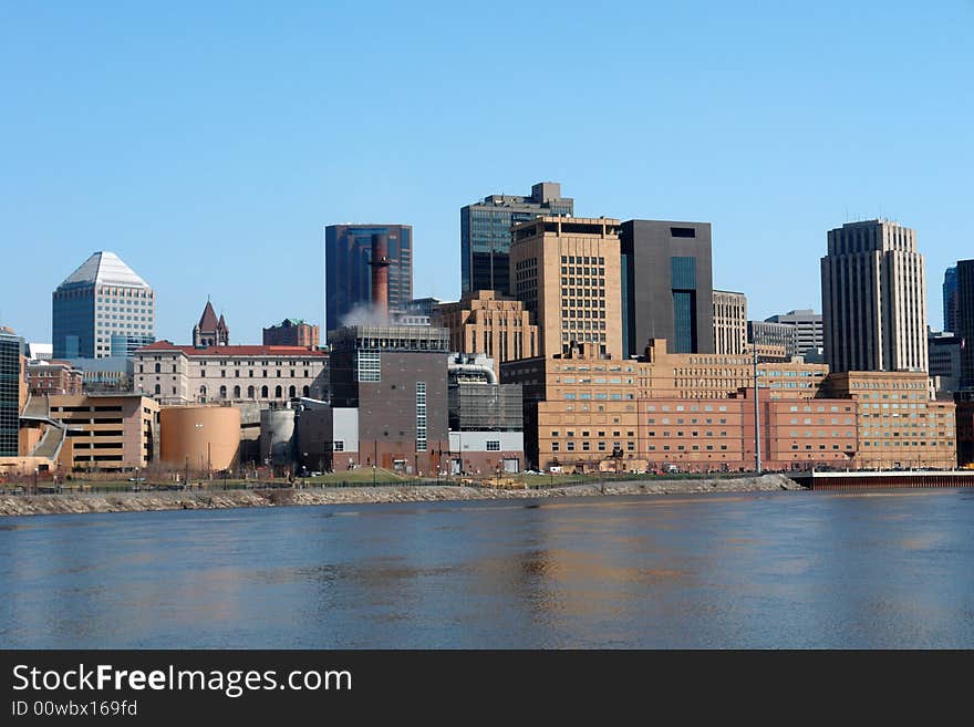 A picture of urban St. Paul from across from river. A picture of urban St. Paul from across from river