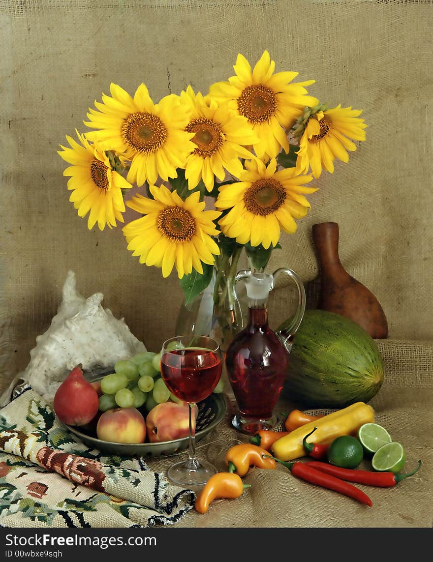 Still-life with a sunflowers bouquet. Still-life with a sunflowers bouquet