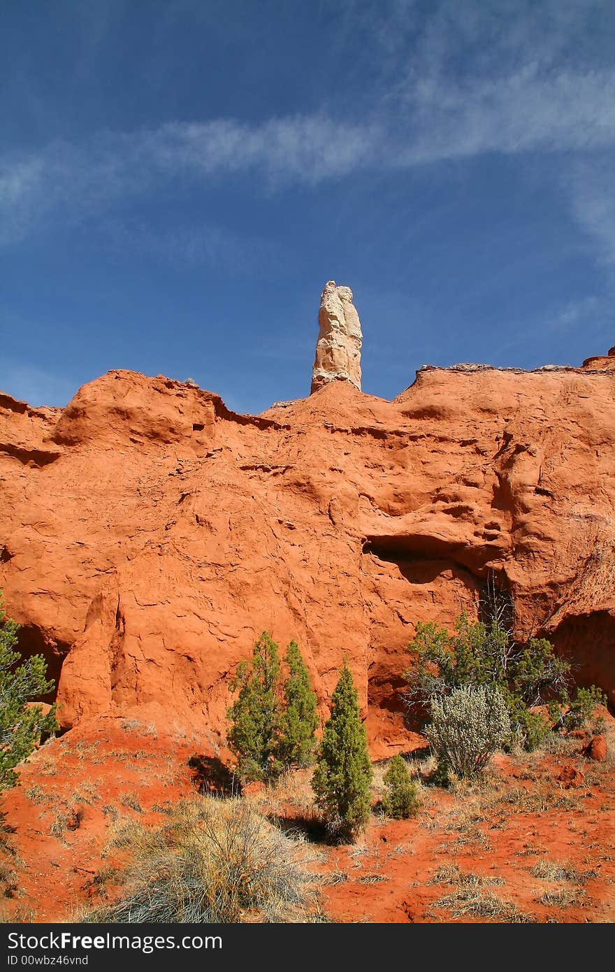 View of the red rock formations in Kodachrome Basin with blue skys and clouds. View of the red rock formations in Kodachrome Basin with blue skys and clouds