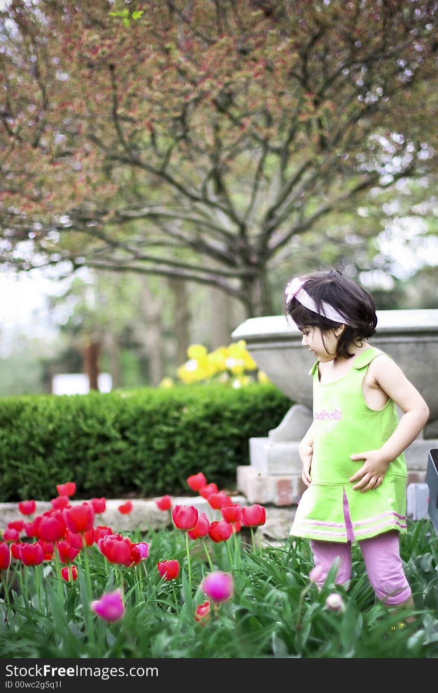 Girl in tulip field