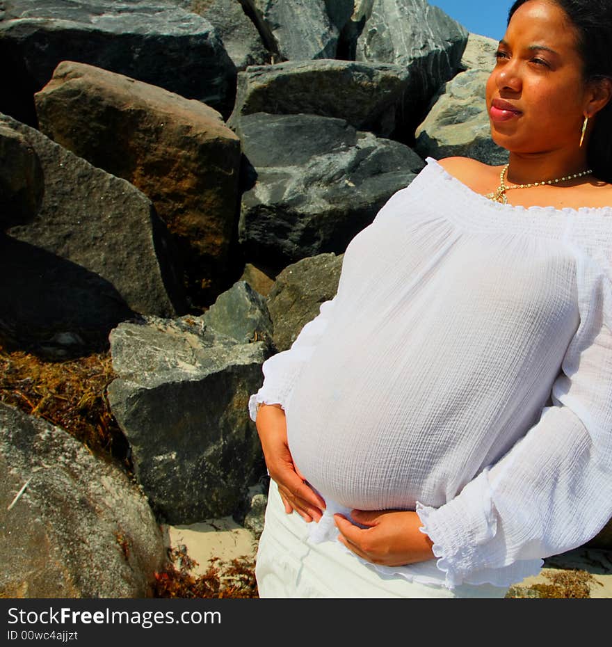 African American Woman by the rocks