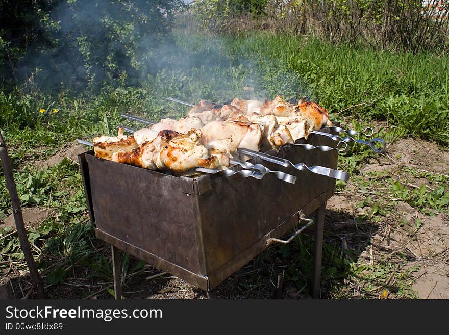 Chicken Shashlik on a brazier