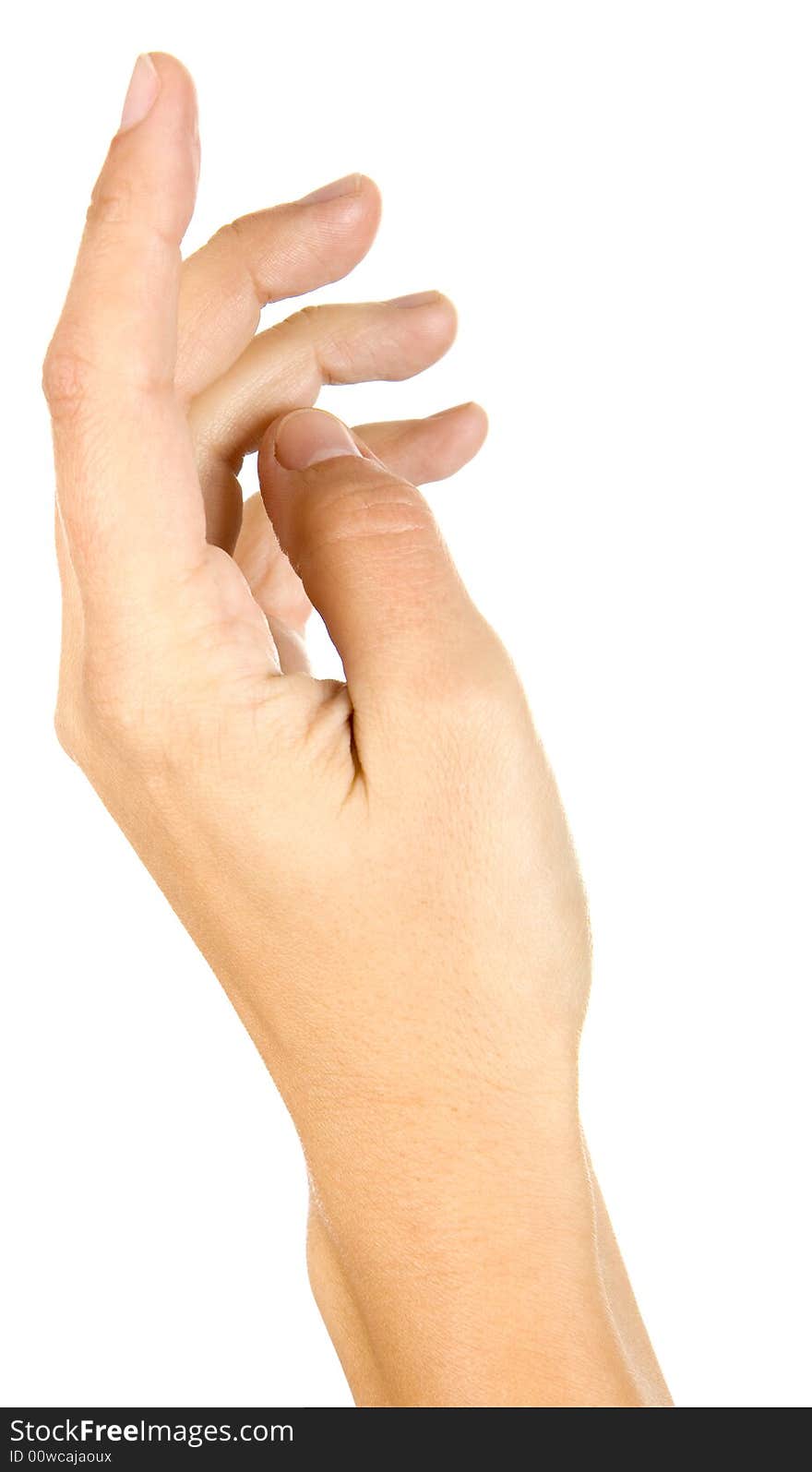 Woman is showing a sign with his hands on a white background