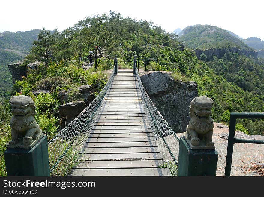 Suspension bridge in the Linhai Geological Park,Zhejiang Province of China.