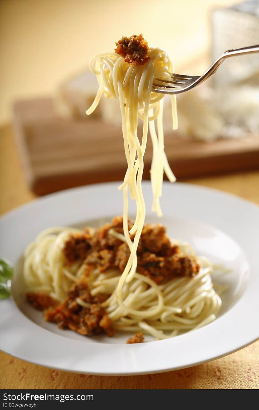 Plate with Spaghetti Bolognese studio shot