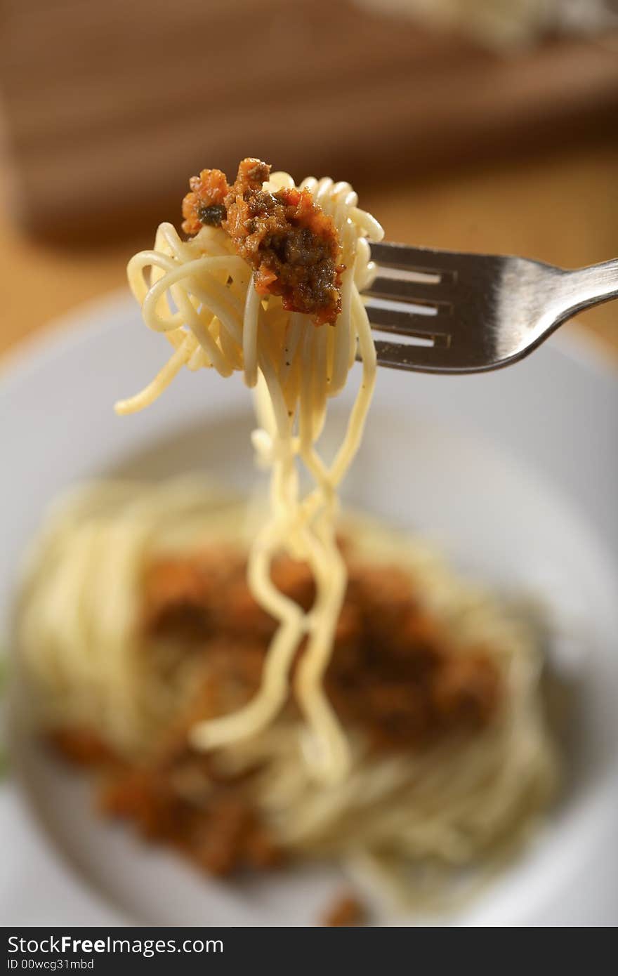 Plate with Spaghetti Bolognese studio shot