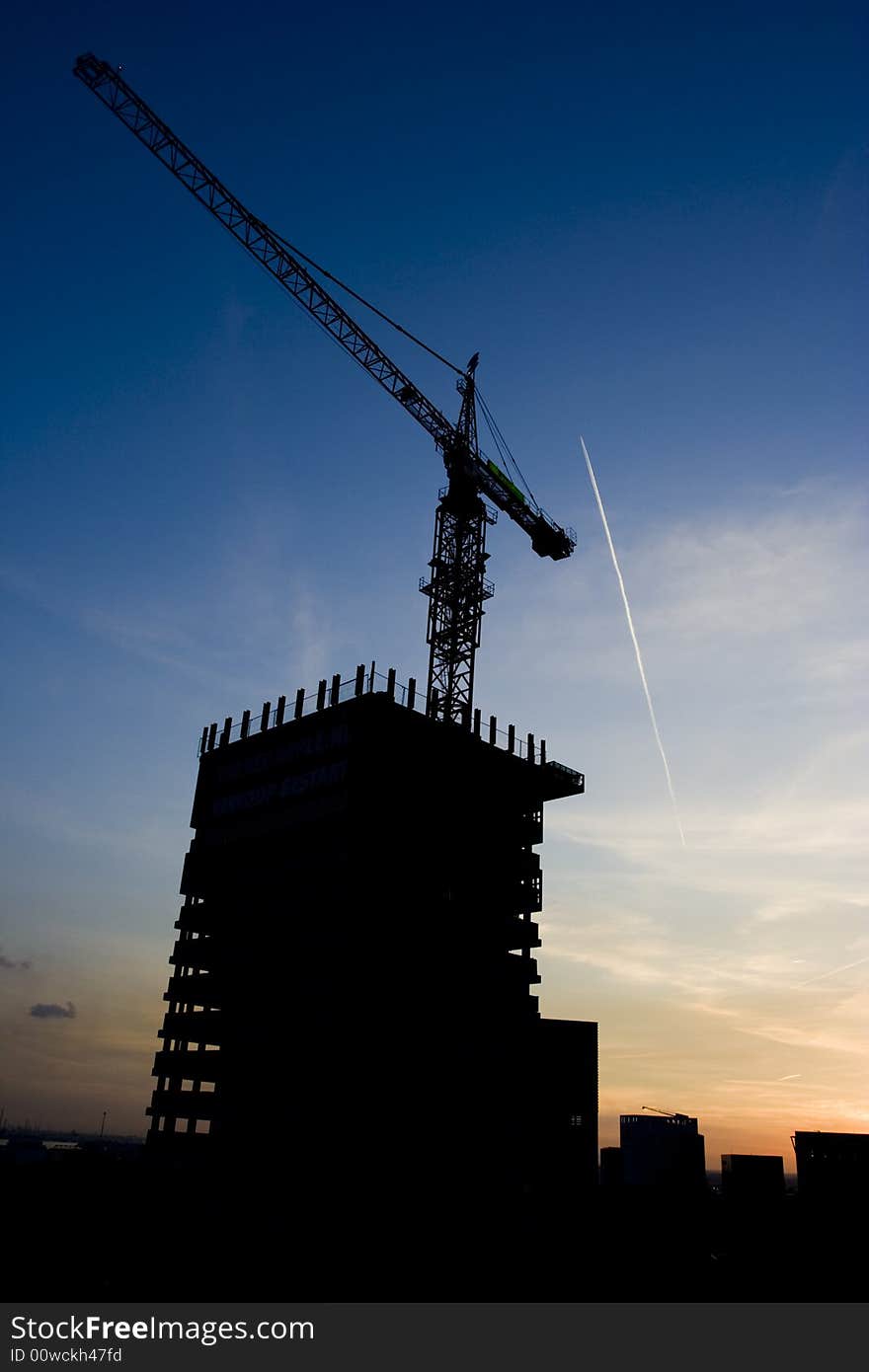 Sunset in Rotterdam behind buildings. Sunset in Rotterdam behind buildings