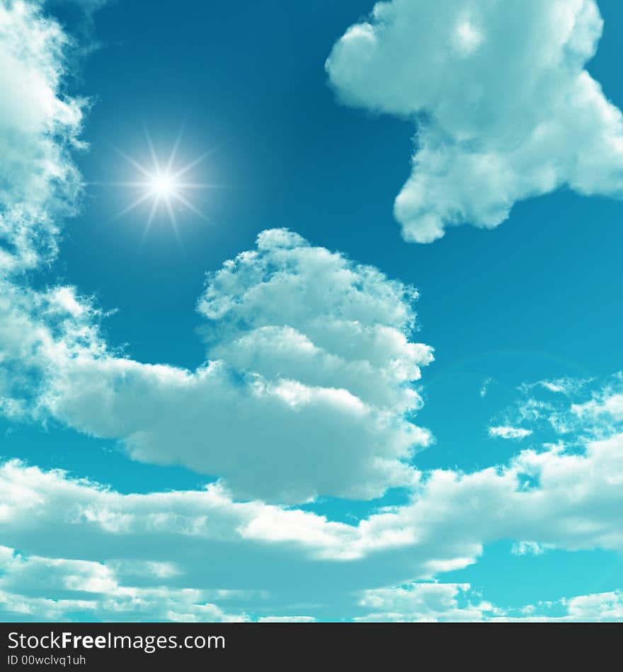 Blue sky with white clouds - digital artwork.