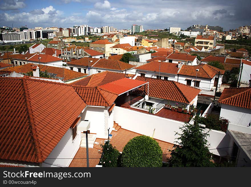 A rooftop scene of outer Lisbon. A rooftop scene of outer Lisbon