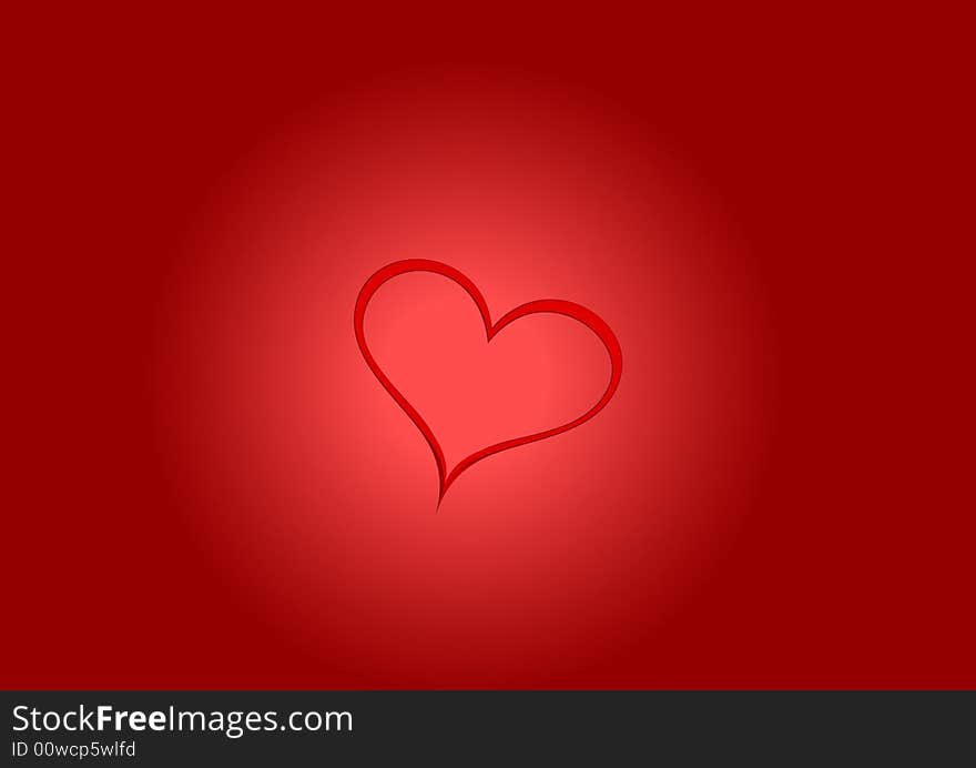 Red heart on red background. Radial gradient.