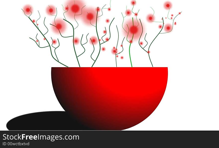 A bunch of red flowers in a red vase illustration. A bunch of red flowers in a red vase illustration