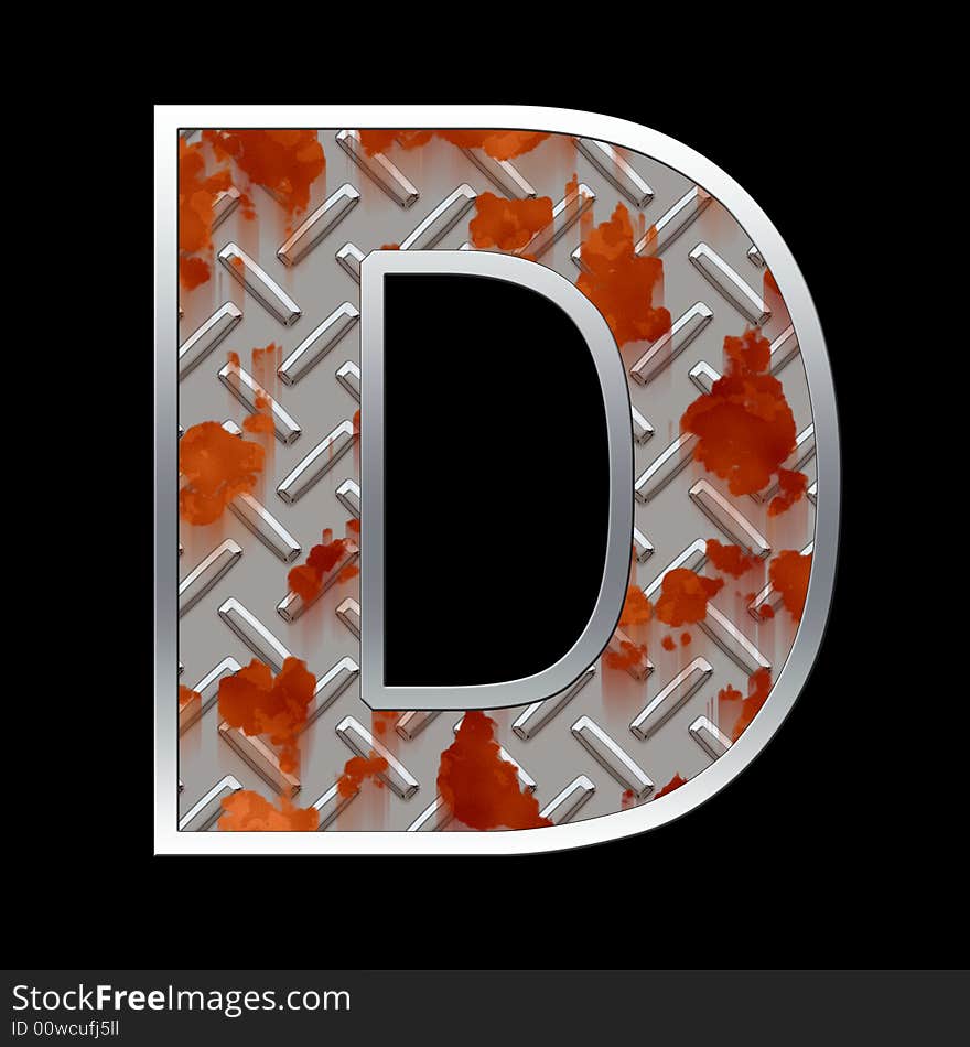 Rusty diamond plate metal capital letter over black background