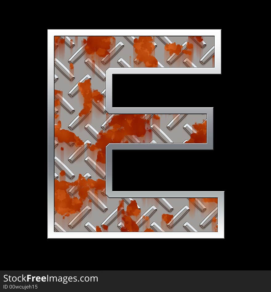 Rusty diamond plate metal capital letter over black background