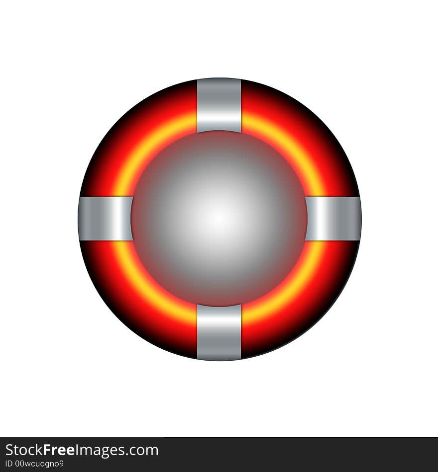 Pearl button with orange border isolated on white