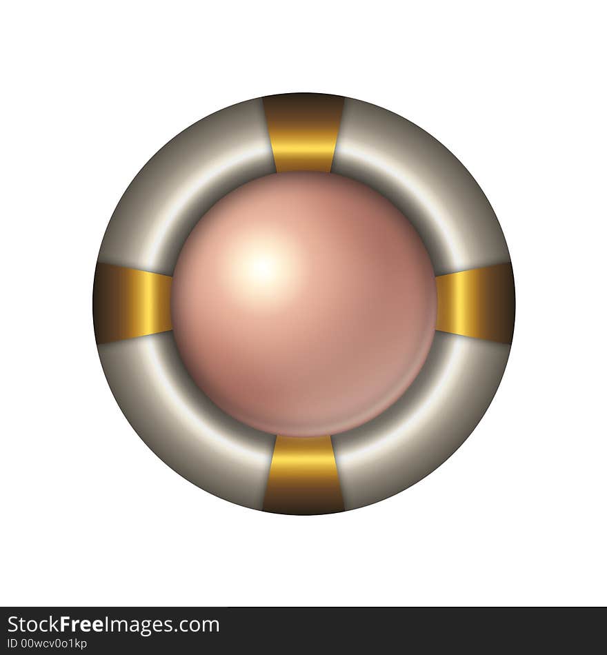 Pink pearl button with golden border isolated on white