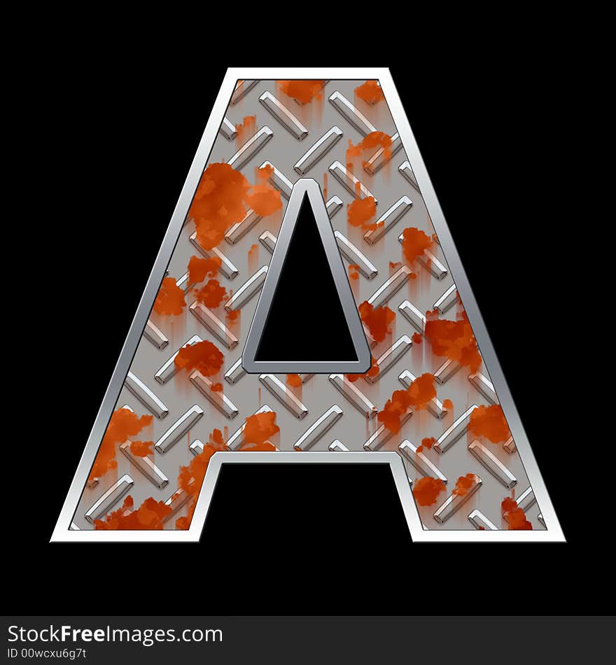 Rusty diamond plate metal capital letter over black background