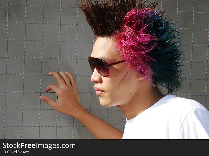 Close-up portrait of a guy with a punk hairstyle. Close-up portrait of a guy with a punk hairstyle.