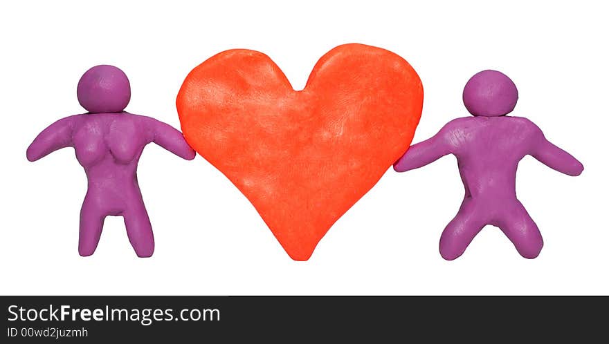 Couple holding heart isolated over white