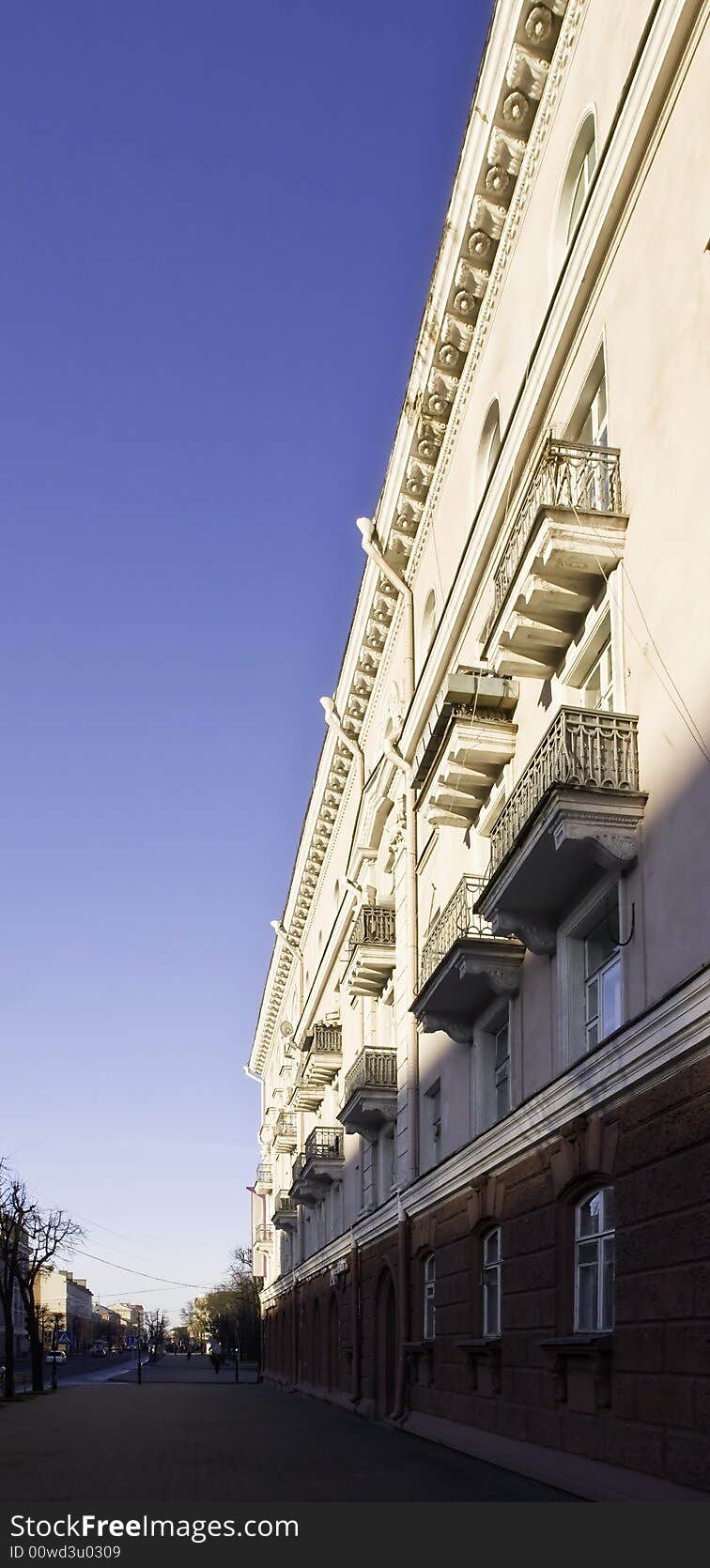 The house in the Pervomayskaya street in the city of Mogilev, shined with the first solar beams. The house in the Pervomayskaya street in the city of Mogilev, shined with the first solar beams.