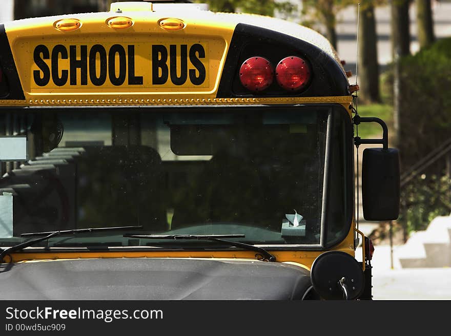 Front windshield of a school bus, Narrow DOF.