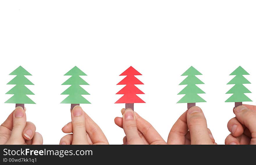 Christmas trees isolated over white