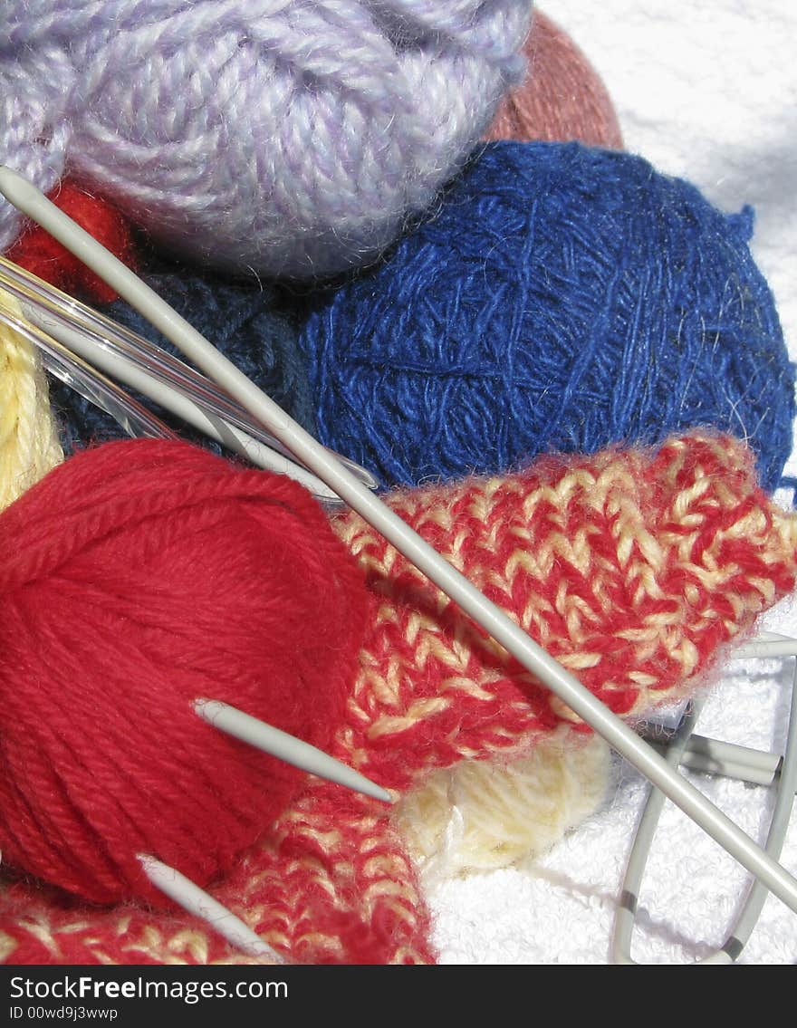 Accessories to knitting. Yarn, balls, spokes. Accessories to knitting. Yarn, balls, spokes