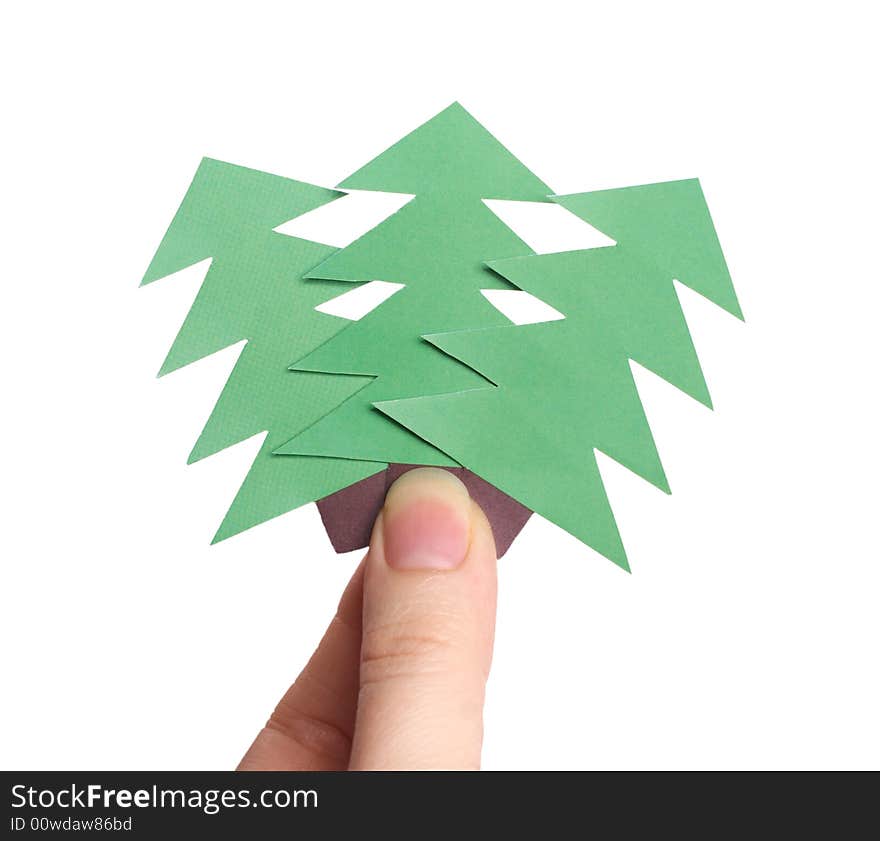 Holding Christmas trees isolated over white