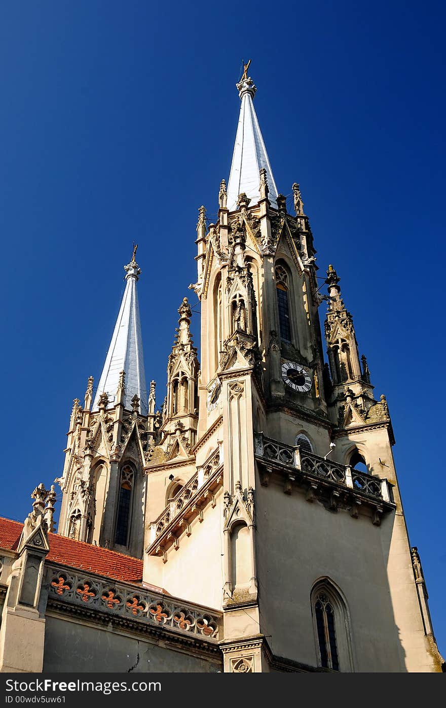 A view with an old catholic church in Serbia