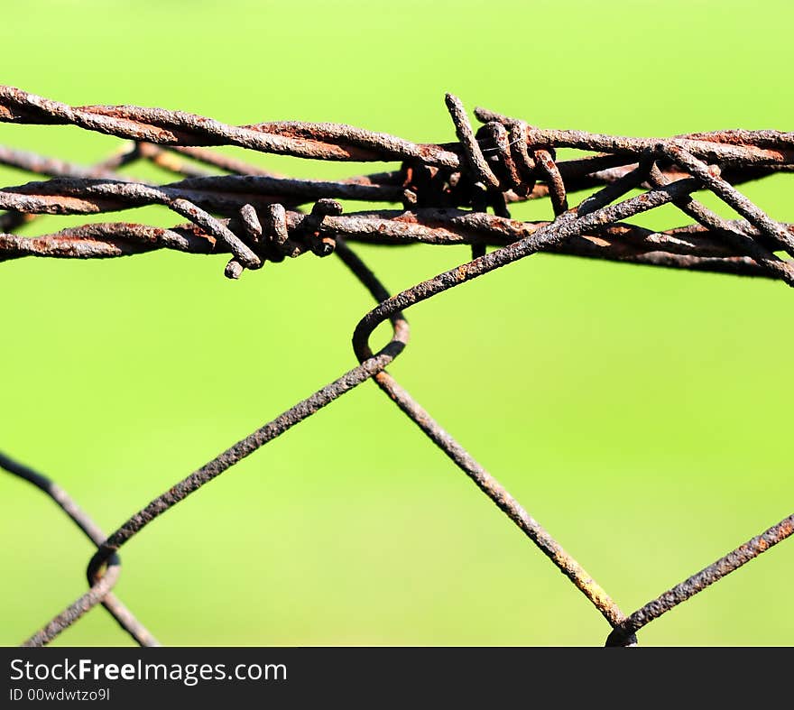 Chain link fence macro in sunlight