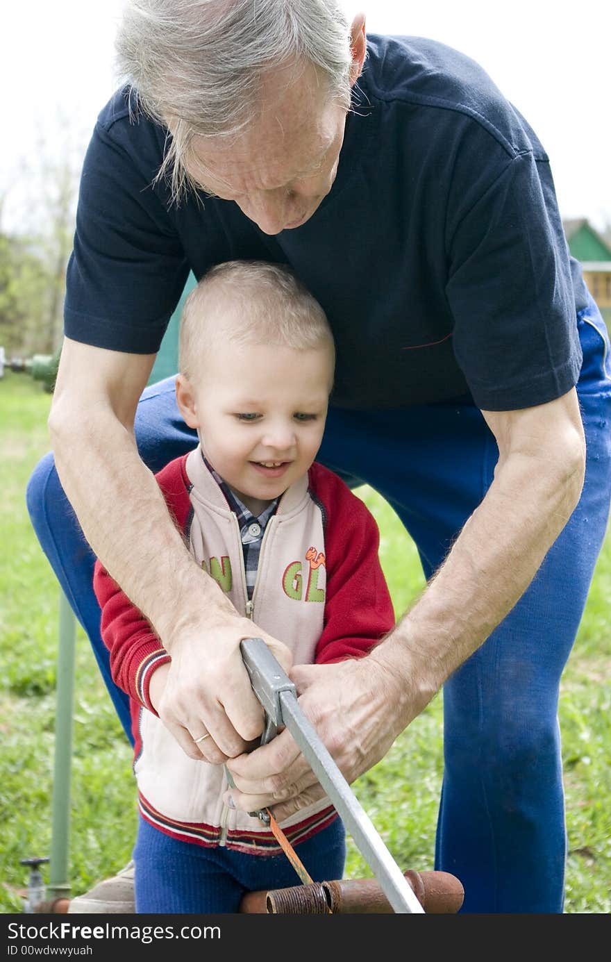 Little job for little man. Happy family. Little job for little man. Happy family.