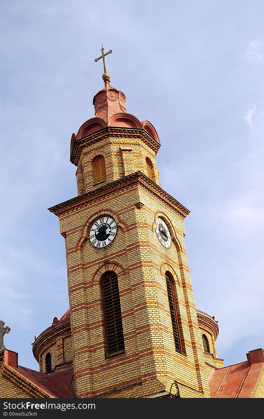 A view with an old catholic church in Serbia