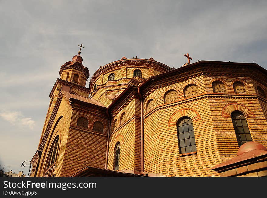 A view with an old catholic church in Serbia