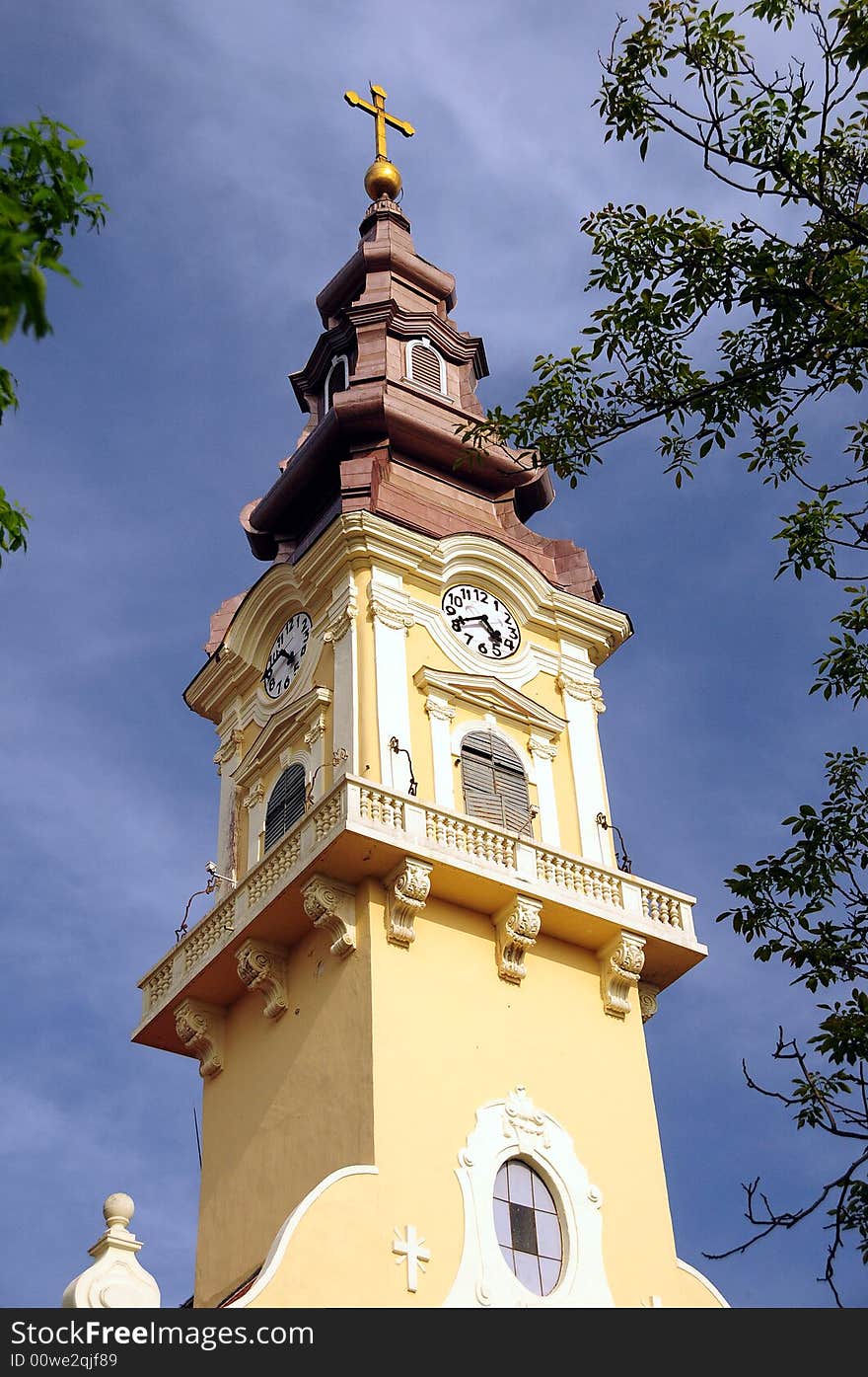 A view with an old catholic church in Serbia