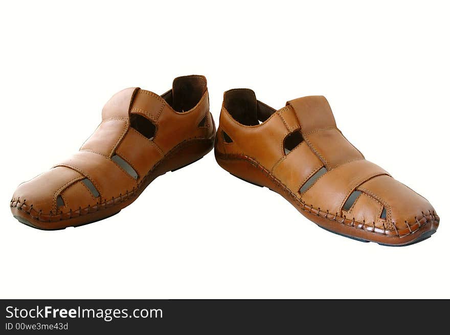 Man's summer leather brown shoes (sandals or mocassins). Man's summer leather brown shoes (sandals or mocassins).