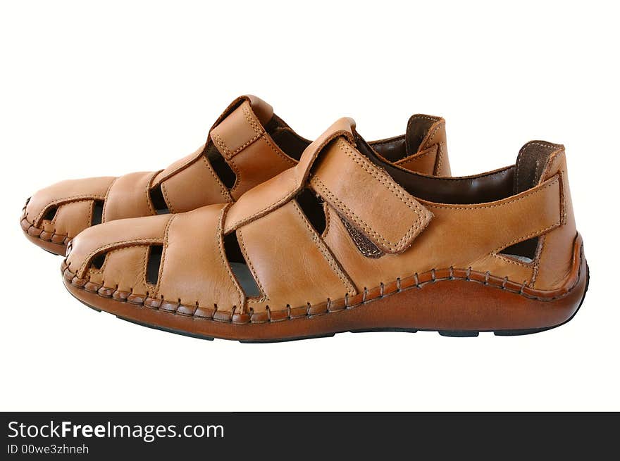 Man's summer leather brown shoes (sandals or mocassins). Man's summer leather brown shoes (sandals or mocassins).