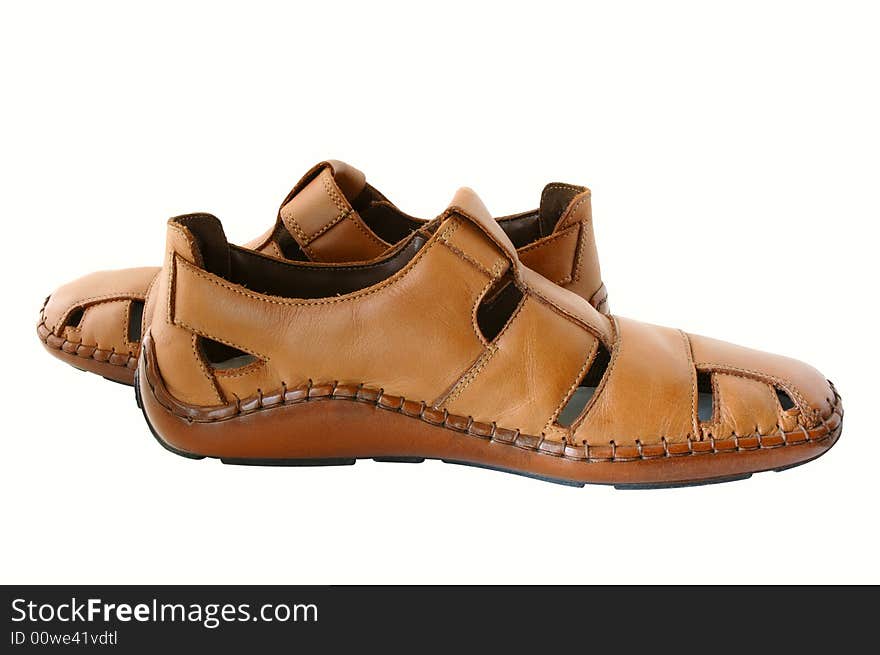 Man's summer leather brown shoes (sandals or mocassins). Man's summer leather brown shoes (sandals or mocassins).