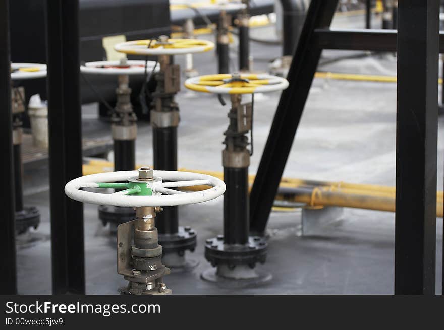 A picture of valves on a gas barge. A picture of valves on a gas barge