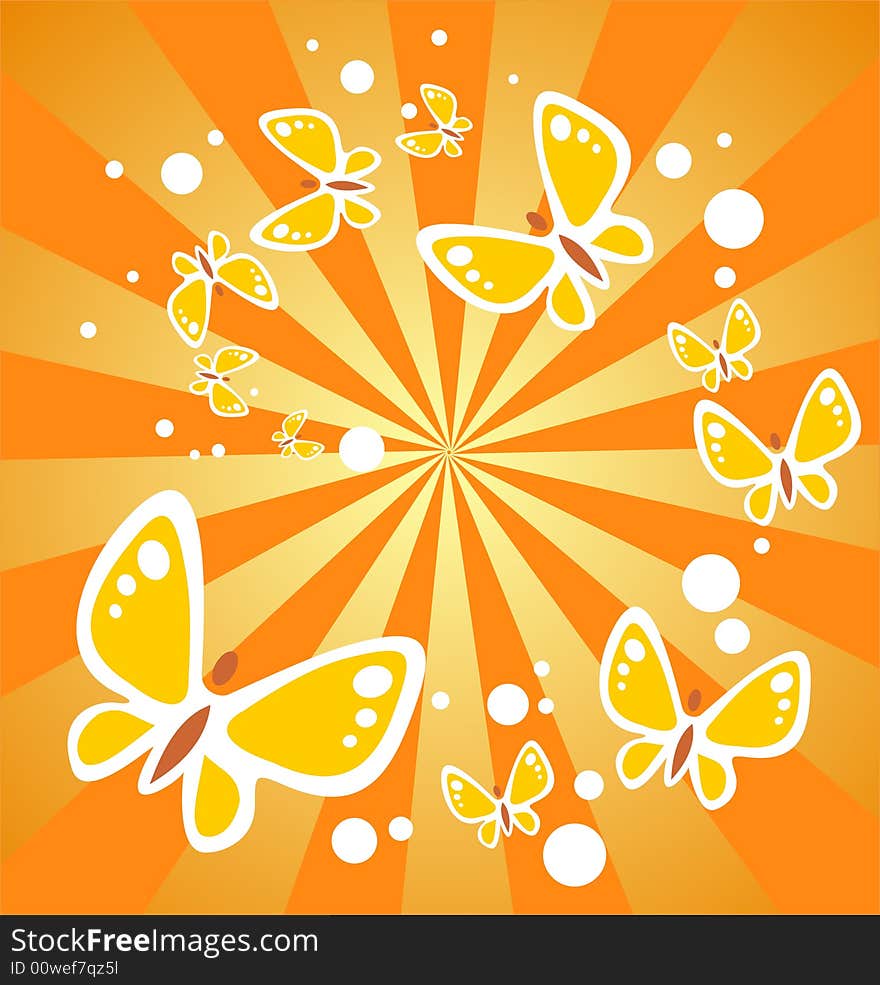 Ornate flying butterflies on a yellow striped background. Ornate flying butterflies on a yellow striped background.