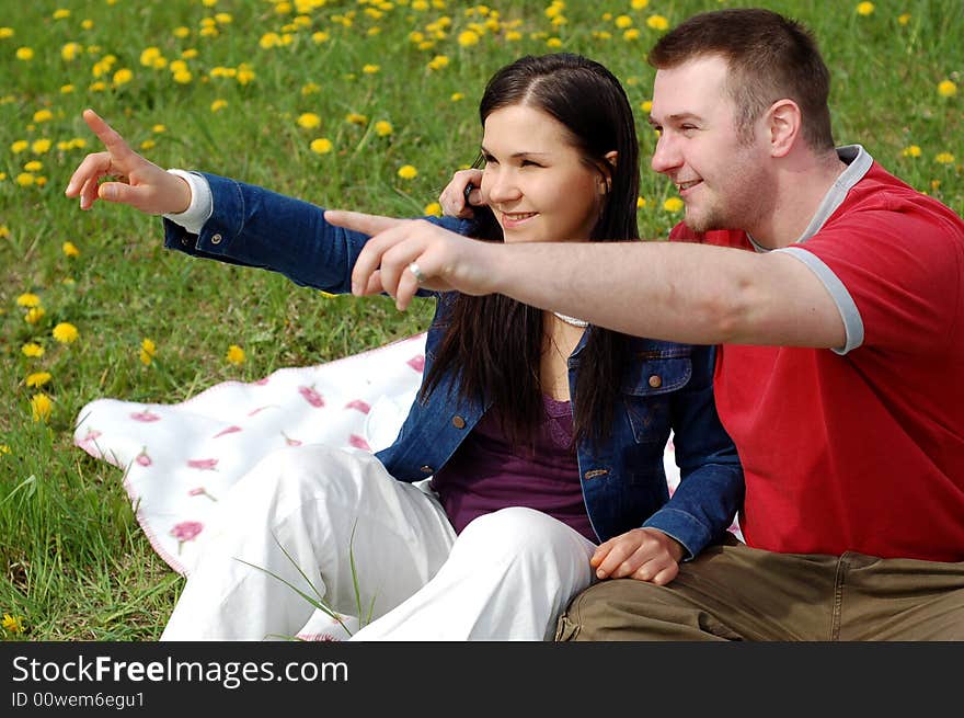 Happy couple on green meadow. Happy couple on green meadow