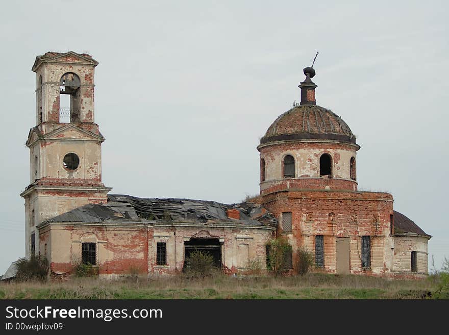 Destroyed church in the countryside