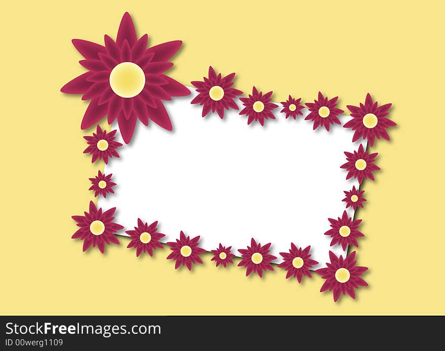 Illustration of red flowers around white card. Illustration of red flowers around white card