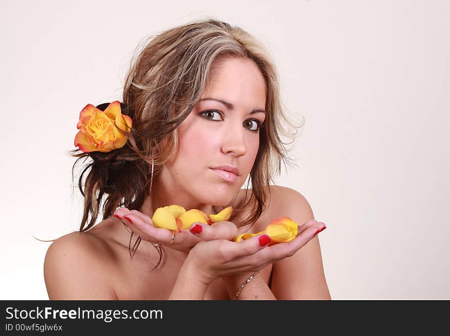 Beautifull blond girl holding flower. Beautifull blond girl holding flower