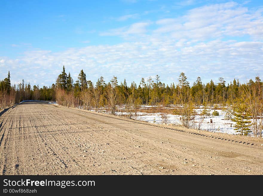 Photo Karelian forest roads spring. Photo Karelian forest roads spring.