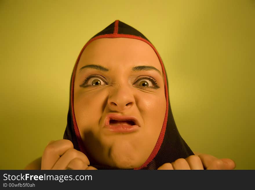 Young Agression Woman In Mask. Yellow Series.