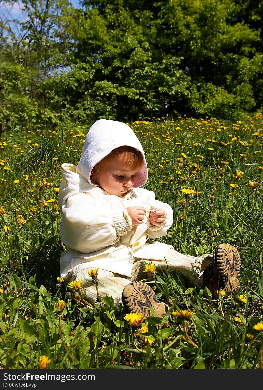 Girl sits on a grass