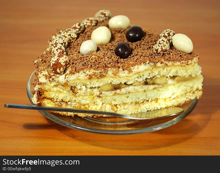 Sweet dessert - chocolate cake on a plate