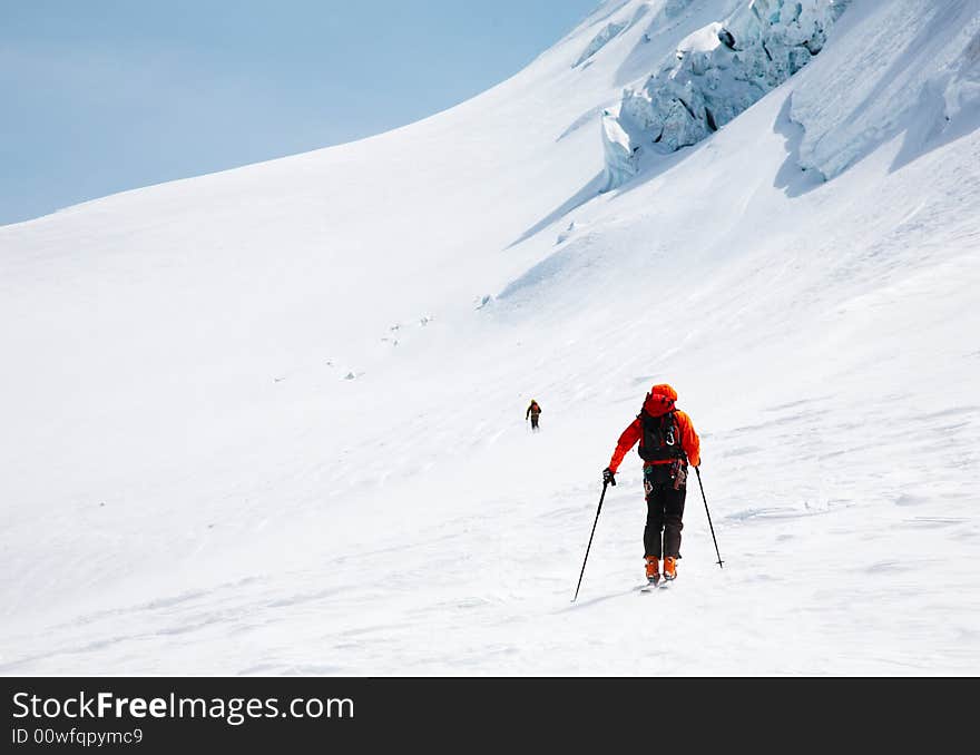 Freerider skier in the Schwarztor Glacier, Monte Rosa (4664 mt). Zermatt, Swiss, Europe. Freerider skier in the Schwarztor Glacier, Monte Rosa (4664 mt). Zermatt, Swiss, Europe.