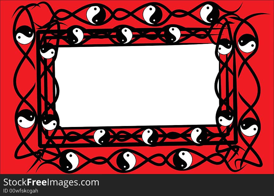 Yin yang, red, black and white frame