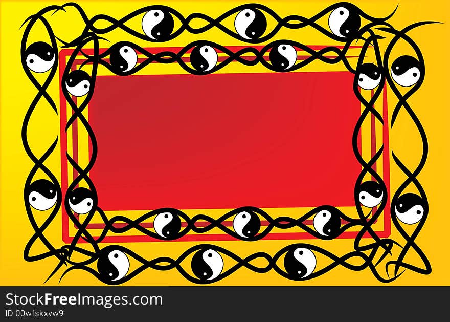 Yin yang frame in red, yellow, black and white. Yin yang frame in red, yellow, black and white